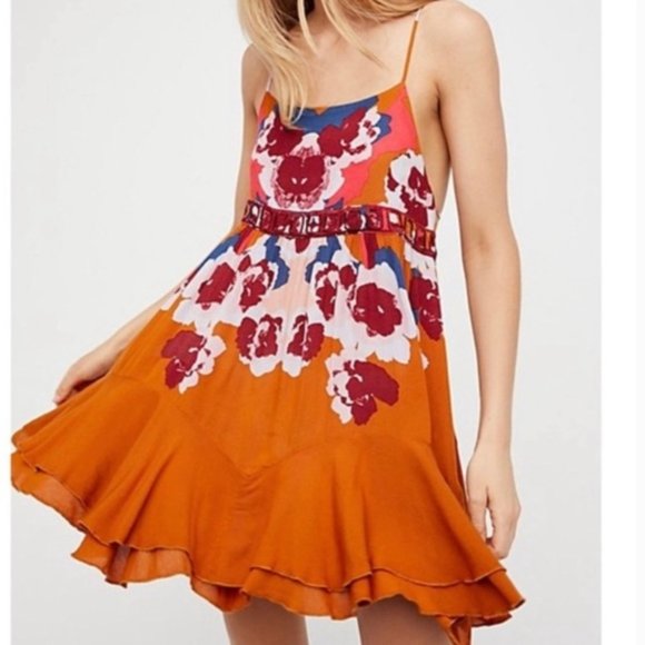 Free People Boho orange Sweet Lucy flowy dress NEW - Picture 2 of 7